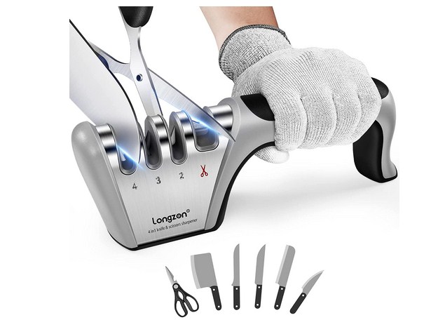 Knife Sharpener with a Pair of Cut-Resistant Glove