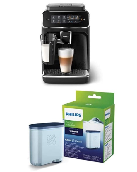 Philips 3200 Series Fully Automatic Espresso Machine with LatteGo, Black, EP3241/54 with Philips Saeco AquaClean Filter Single Unit