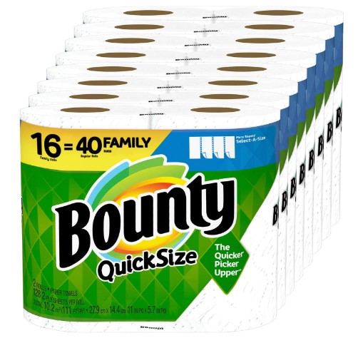 Bounty quick size paper towels 16 family rolls 40 regular rolls